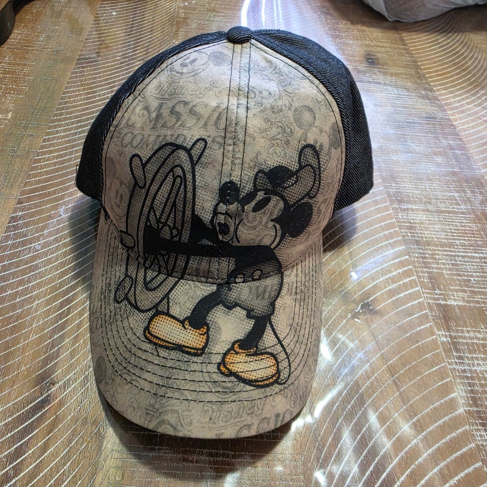 Walt Disney World Mickey Mouse Steamboat Willie Hat Denim Pinstripe Cap Adult